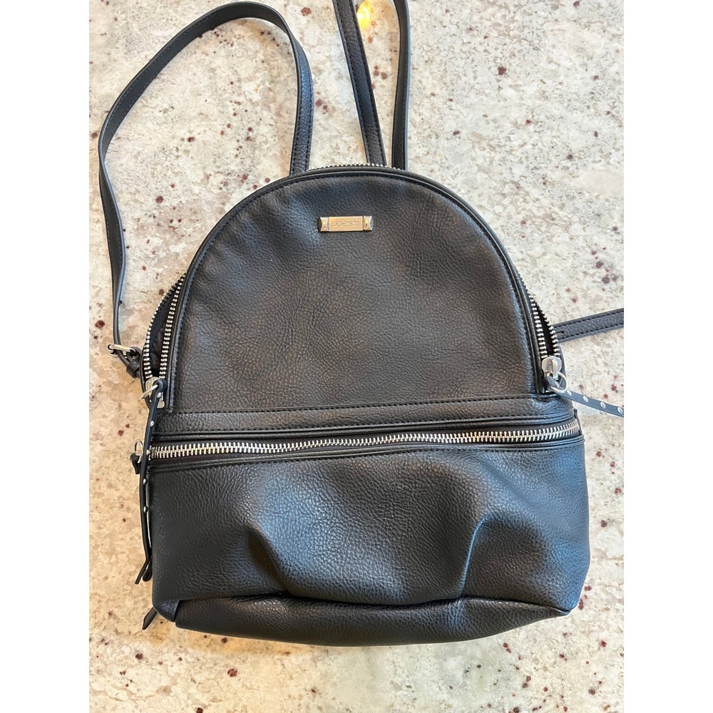 Joe's Jeans Black Pebbled Faux Leather Mini Backpack Studded Zipper Detail Bag